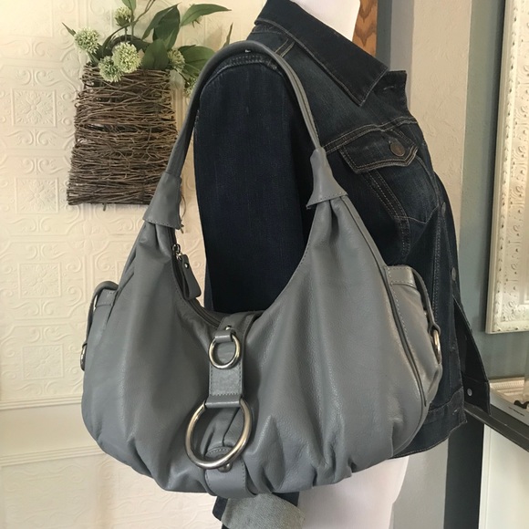 Italian Gray Leather Michael Rome Slouch Satchel Purse - Picture 13 of 16